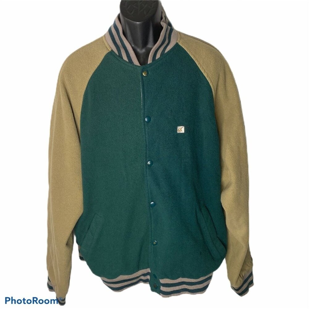 Winners Ringer Bomber Jacket Coat Mens XL Varsity Reversible Beige Green Vintage